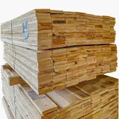 Red-end timber boards stacked